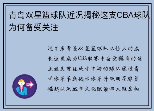 青岛双星篮球队近况揭秘这支CBA球队为何备受关注